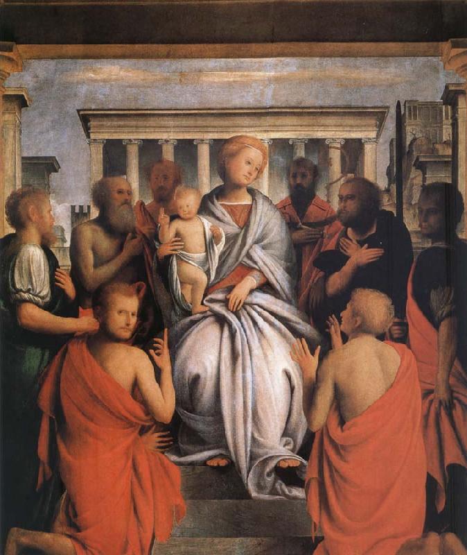 Bartolomeo Suardi The Madonna and the Nino with eight holy oil painting image